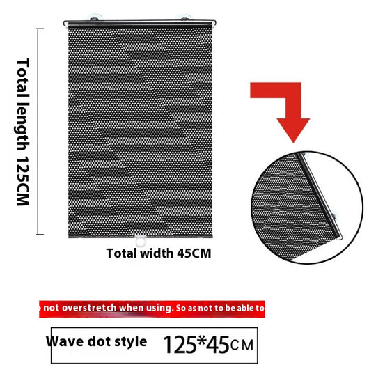 Black perforated roller blind with suction cups for window sun protection, measuring 60x40cm, shown extended. - Image 37