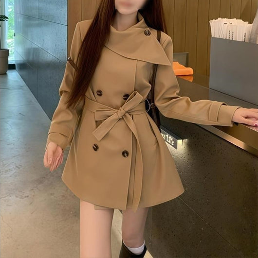 Abrigo Elegante Cintura Ajustable Estilo Coreano Primavera Otoño Talla Petite