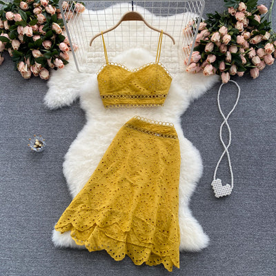 Conjunto de Dos Piezas: Blusa Camisola Hueca y Falda Cintura Alta para Verano - Image 12