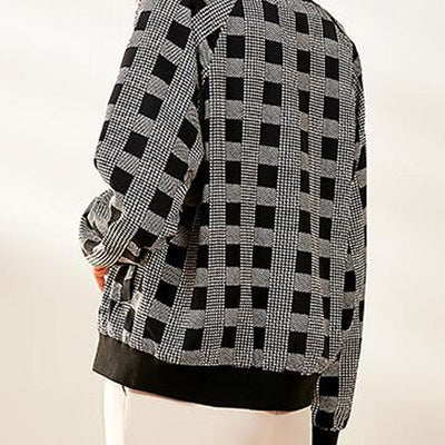 Chaqueta Cuadros Blanco y Negro Mujer - Estilo Retro Casual Baseball - Image 9