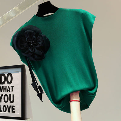 Blusa sin Mangas con Flores Bordadas en Cuentas