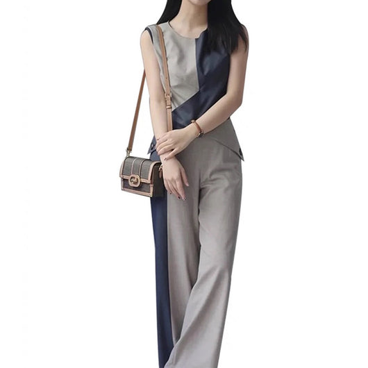 Jumpsuit Ejecutivo sin Mangas con Combinación de Colores - Image 5