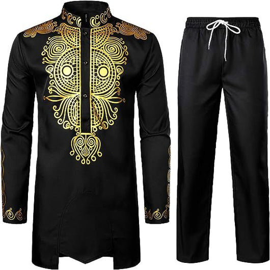 Conjunto Traje Africano Bronce para Hombre - Camisa y Pantalón - Image 10