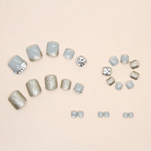 Uñas de Pie Brillantes con Diamantes Completos Champagne - Image 4