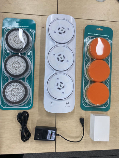 Three PBT brush head refills for an electric bath rubbing machine, packaged in a clear blister pack with a teal backing. - Image 20