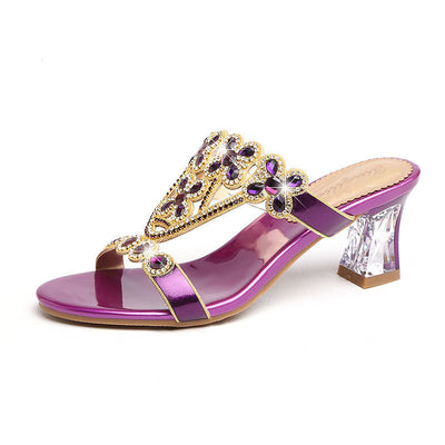 Sandalias de Tacón Bloqueado con Brillantes y Flores de Diamante - Image 9