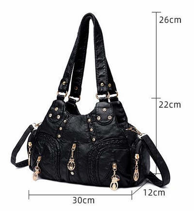 Bolso Mensajero de Cuero Lavado con Remaches y Diamantes - Image 7