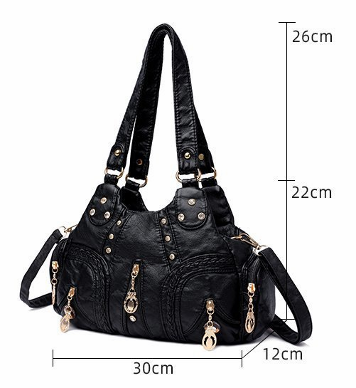 Bolso Mensajero de Cuero Lavado con Remaches y Diamantes - Image 7