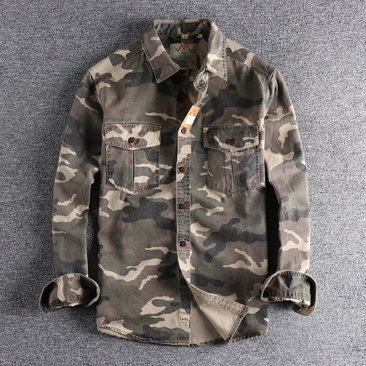 Camisa de Trabajo Camuflaje Lavado Americano Manga Larga para Hombre - Image 7