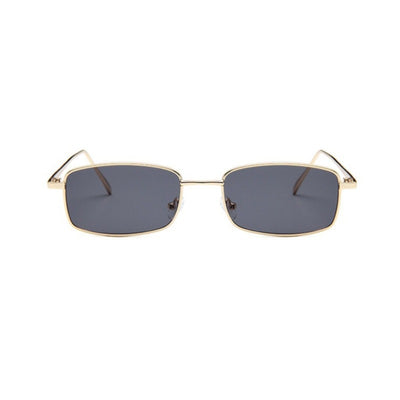 Retro gold metal frame sunglasses with light brown rectangular lenses, displayed on a white surface. - Image 4