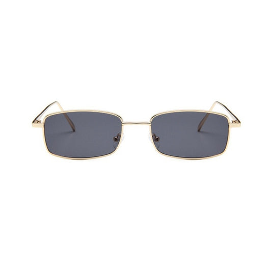Retro gold metal frame sunglasses with light brown rectangular lenses, displayed on a white surface. - Image 4