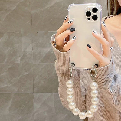Funda Transparente para Teléfono con Perlas - Diseño Elegante