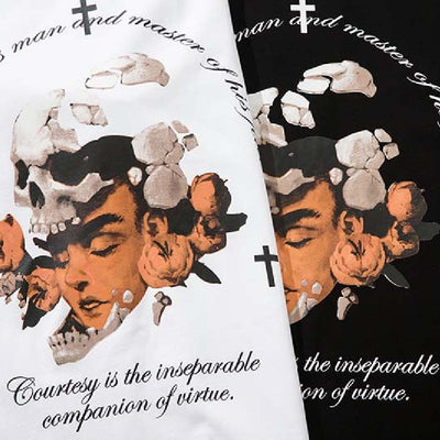 Camiseta Casual Estilo Urbano con Estampado Calavera y Letras Retro - Image 5