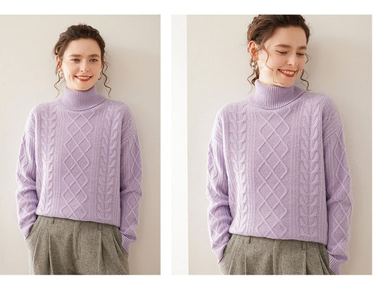 Suéter Cashmere Suelto con Cuello Alto - Tejido Grueso de Tres Capas - Image 28