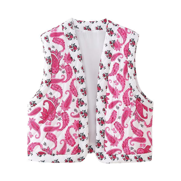 Chaleco Acolchado de Algodón con Estampado Street y Costuras Decorativas
