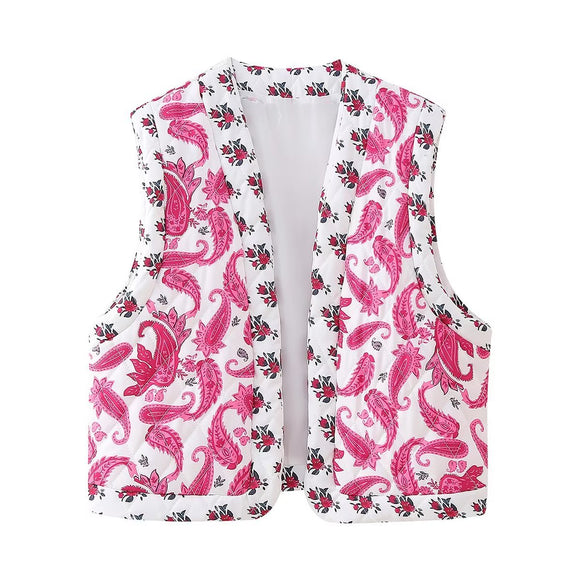 Chaleco Acolchado de Algodón con Estampado Street y Costuras Decorativas