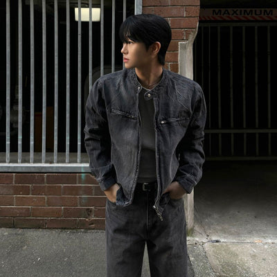 Chaqueta Denim Coreana Cuello Alto Suelta - Estilo Trendy Premium - Image 11