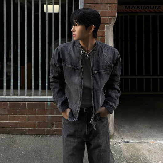 Chaqueta Denim Coreana Cuello Alto Suelta - Estilo Trendy Premium - Image 11