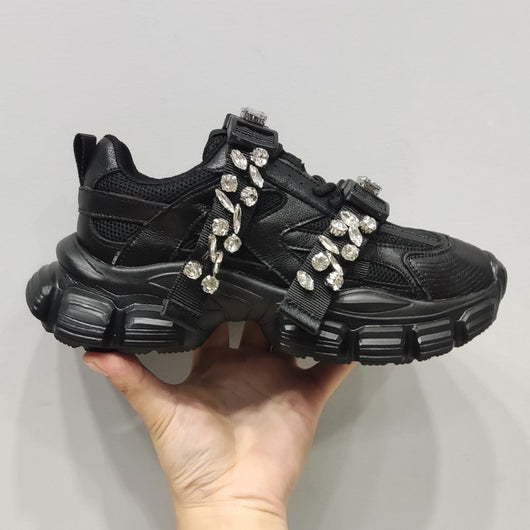 Zapatillas Blancas Transpirables con Plataforma Gruesa y Detalles de Cristal para Mujer - Image 4