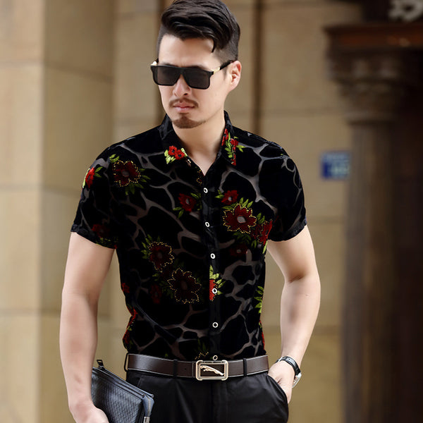 Camisa Terciopelo Dorado Hueca Manga Corta