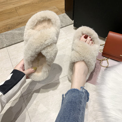 Pantuflas Cruzadas de Pelo de Conejo Suave para Mujer - Image 12