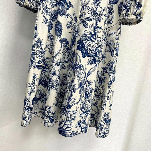 Vestido Azul y Blanco con Estampado Porcelana Chino - Cuello V Manga Media - Image 7