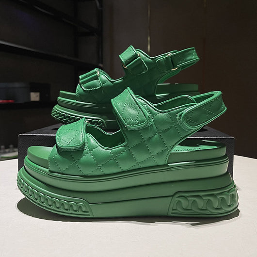 Sandalias Deportivas de Cuero Mujer Verde Plataforma Ligera - Image 3