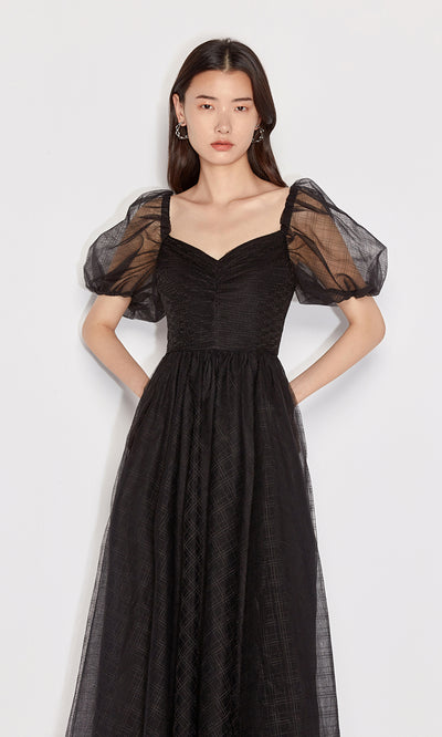 Vestido Cuadros con Mangas Voluminosas y Cuello Clásico - Image 15