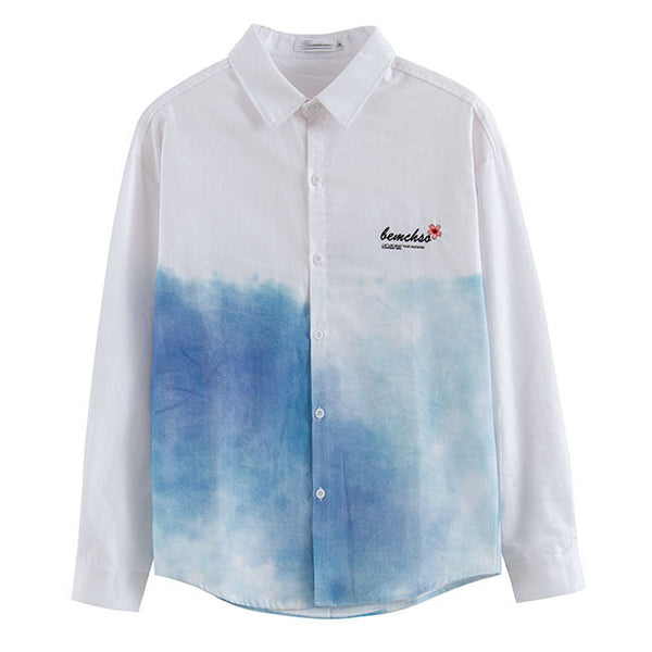 Camisa Tie Dye Bordado Grúa Estilo Chino Otoñal - Image 3