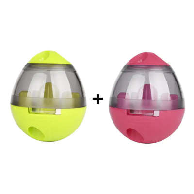 Pink and clear egg-shaped pet food dispenser with internal baffles, designed for slow feeding. - Image 12