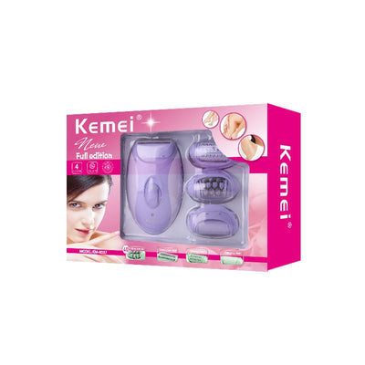 Light purple and pink Kemei electric shaver with a shaving head and a power switch with speed settings. - Image 6