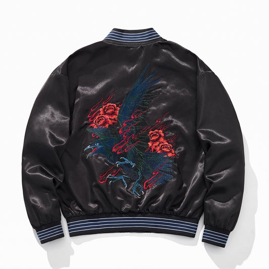 Chaqueta Beisbolera Casual Bordada Rosa y Cuervo Azul - Image 2