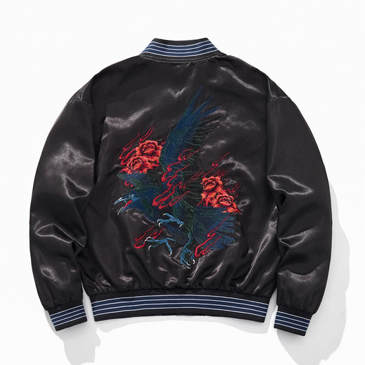 Chaqueta Beisbolera Casual Bordada Rosa y Cuervo Azul - Image 2