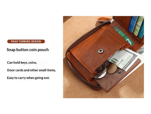 Cartera de Cuero Genuino para Hombre con Múltiples Compartimientos y Cierre de Cremallera - Image 11