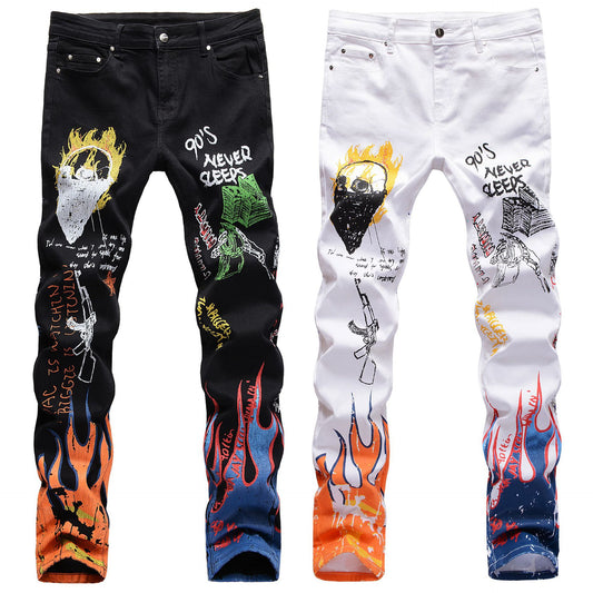 Pantalones Slim Stretch con Estampado 3D Blanco y Negro para Hombre