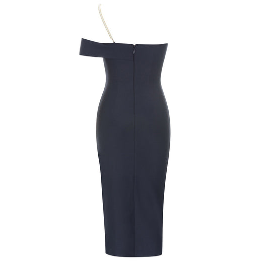 Vestido Bandage Azul Ajustado con Escote al Hombro y Abertura Lateral - Image 18