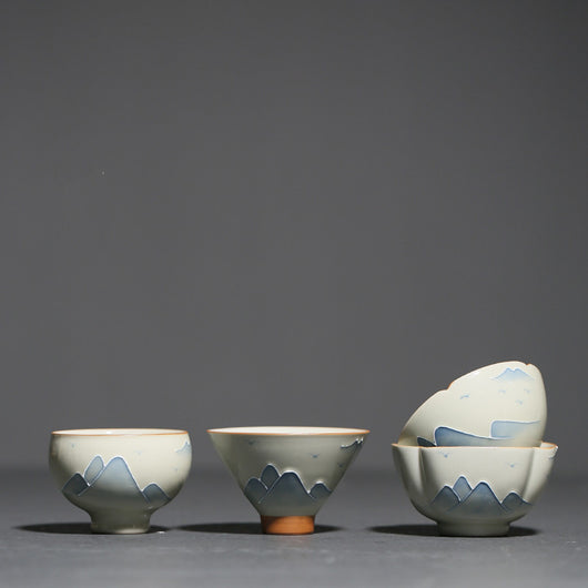 Taza Kung Fu de Porcelana Pintada a Mano - Paisaje Tradicional Gris - Image 10