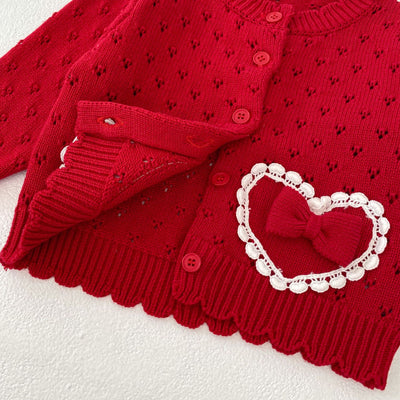 Abrigo Tejido Niña Rojo con Lazo de Encaje Love - Image 12