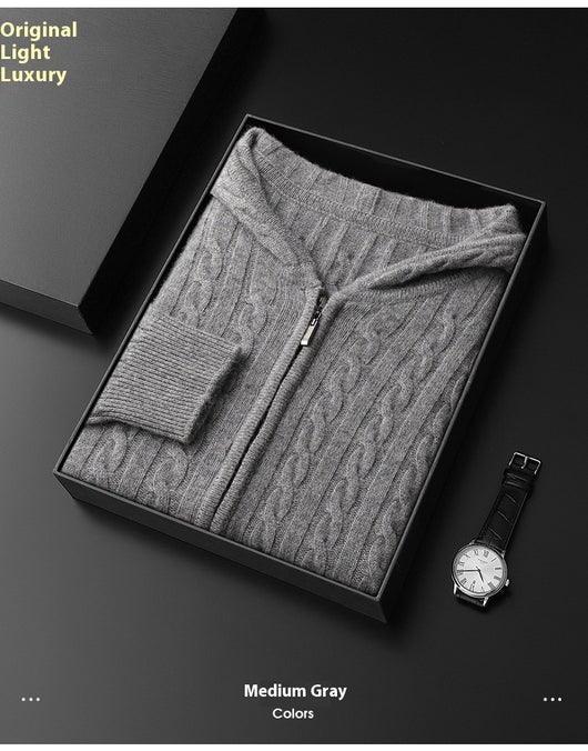 Suéter Tejido Grueso con Capucha y Mangas Largas Sueltas para Hombre - Image 15