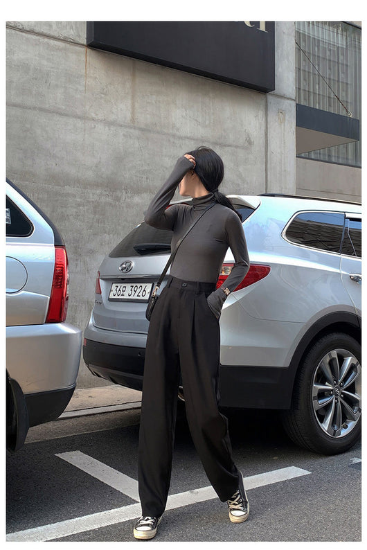 Pantalones de Pierna Ancha Cintura Alta Gris y Negro - Corte Recto Elegante