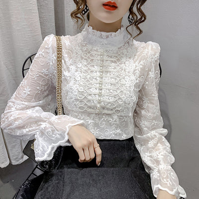 Blusa de Encaje con Cuello Semialto y Mangas Farol - Image 14