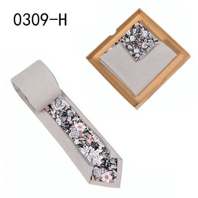 Corbata de Algodón con Estampado Floral y Pañuelo de Bolsillo - Image 7