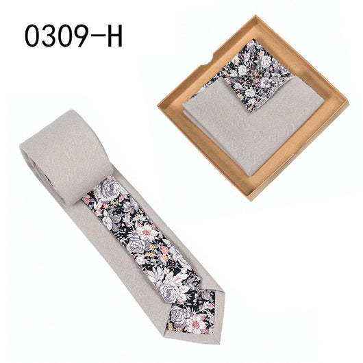 Corbata de Algodón con Estampado Floral y Pañuelo de Bolsillo - Image 7