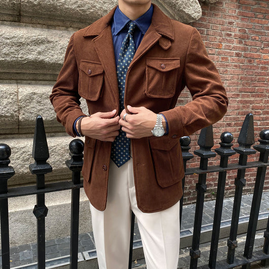 Chaqueta de Pana para Hombre Gruesa Ajustada Casual - Image 7