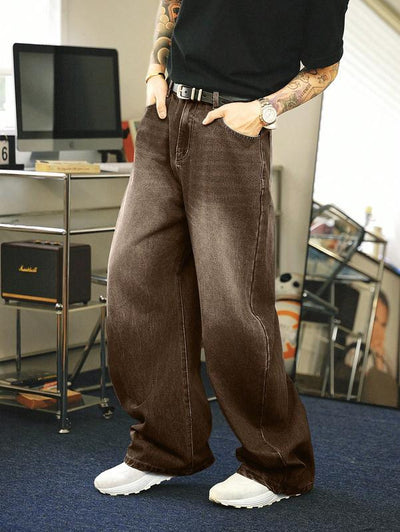 Jeans Hombre Marrón Desteñido Corte Flare Relajado - Image 11