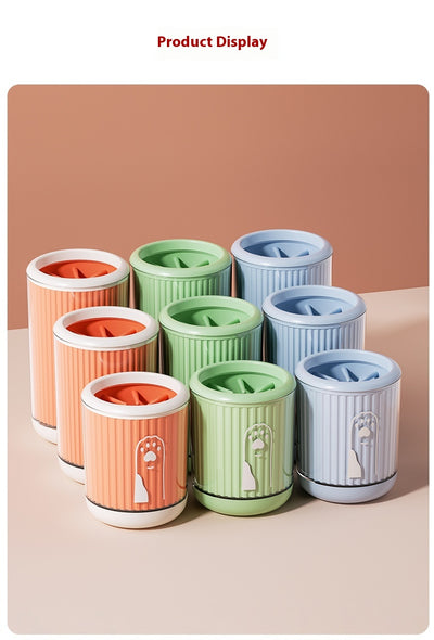 Light blue pet foot washing cup with a white paw print design, ribbed texture, and smooth base. - Image 25