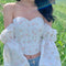 Blusa Floral de Hombro Descubierto con Mangas Abullonadas - Transición Otoñal