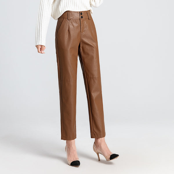 Pantalones de Lana de Oveja Cintura Alta Corte Recto