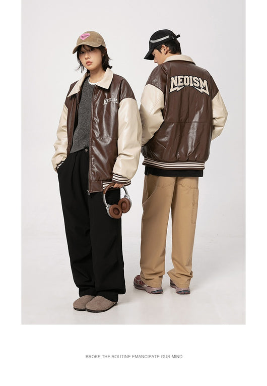 Chaqueta de Cuero PU Estilo Retro Americano con Letras Bordadas para Hombre - Image 8