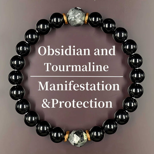 Pulsera Elástica Obsidiana Retro Tejida a Mano para Hombre